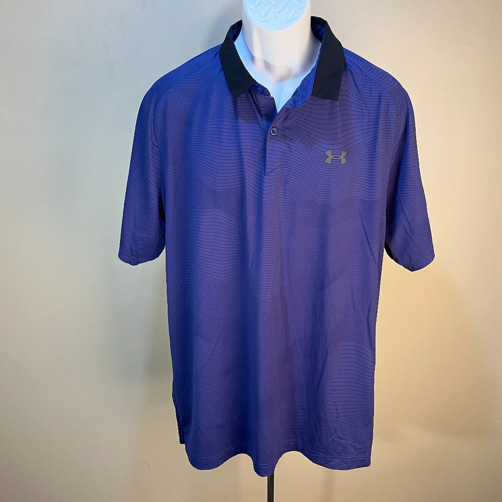 Under Armour Men’s XL Golf Polo Purple Black Wave Pattern EUC ⛳🔥